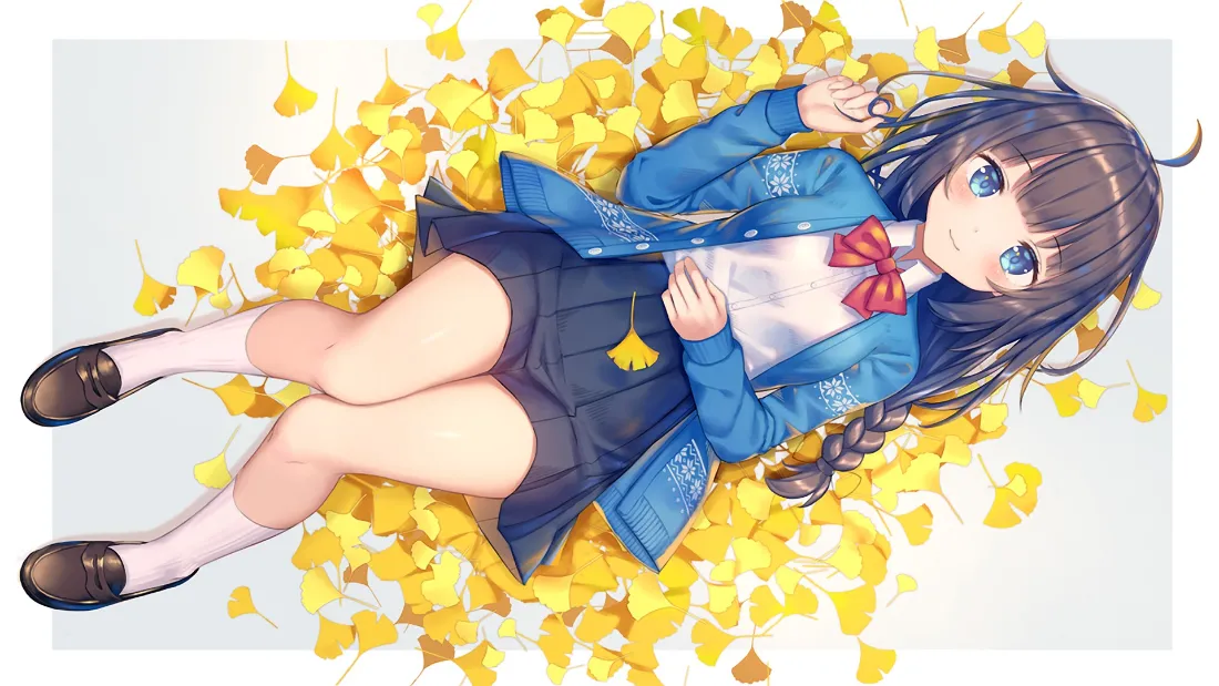 2k银杏少女壁纸｜秋季校园背景图片 - 二次元美少女「哲风壁纸」