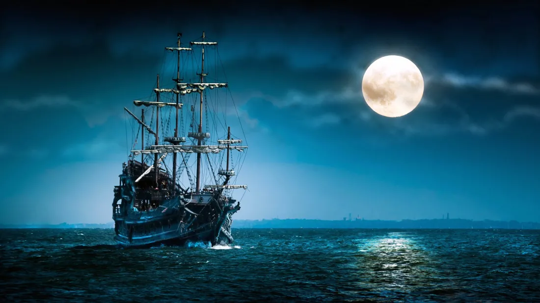 5k帆船壁纸｜月夜海上背景图片 - 自然「哲风壁纸」