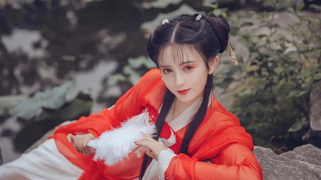 2k古风美女壁纸｜红衣汉服背景图片 - 佳人「哲风壁纸」