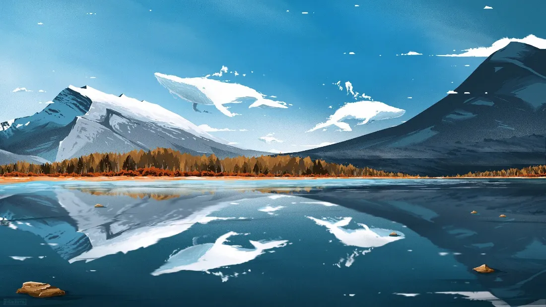 2k雪山湖泊插画｜二次元风景背景图片 - 自然「哲风壁纸」