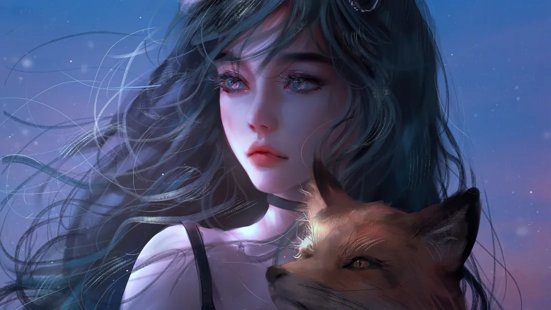 4k灵狐少女壁纸｜梦幻星空背景图片 - 艺术插画「哲风壁纸」