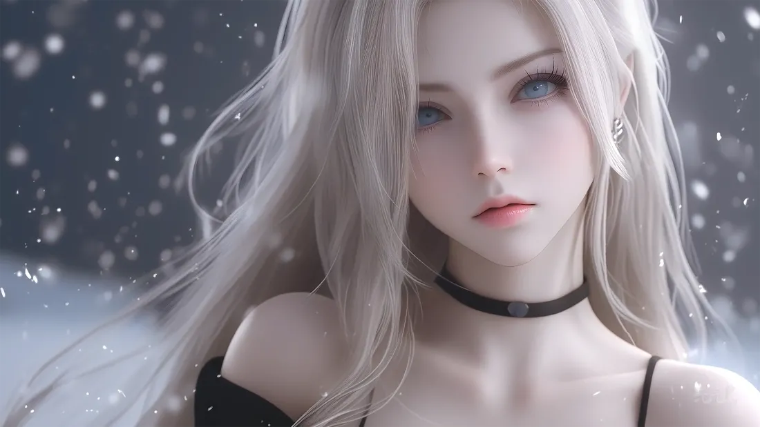 4kAI少女壁纸｜雪景背景图片 - 雪中银发少女「哲风壁纸」