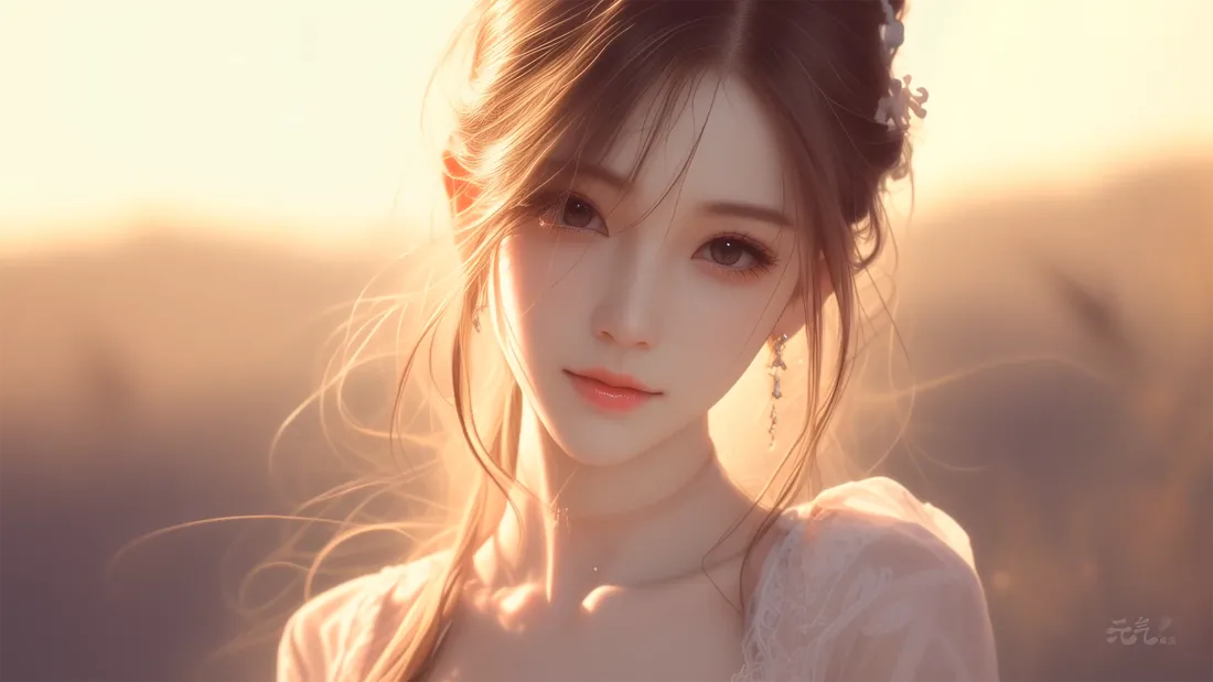 4k治愈系少女｜黄昏阳光背景图片 - 温柔插画「哲风壁纸」