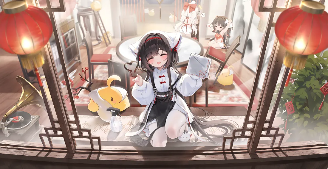 4k古风少女壁纸｜庭院灯笼背景图片 - 动漫「哲风壁纸」
