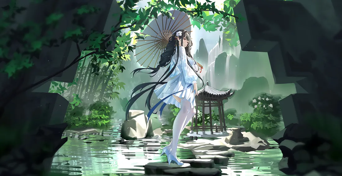 4k古风少女壁纸｜水墨园林背景图片 - 油纸伞意境「哲风壁纸」
