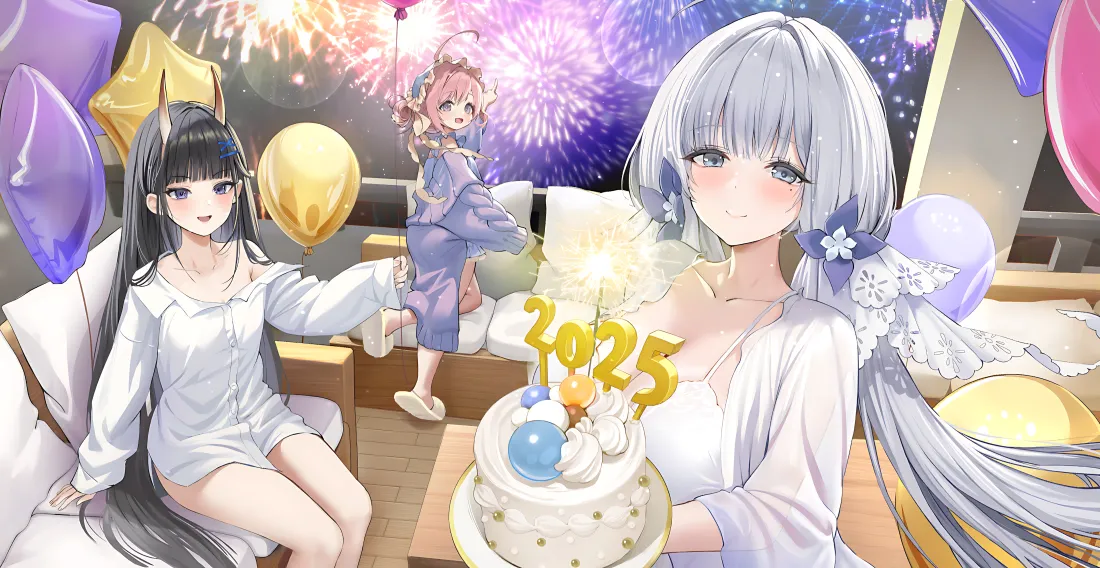 4k(黑发银发双少女壁纸｜生日派对背景图片 - 二次元)「哲风壁纸」