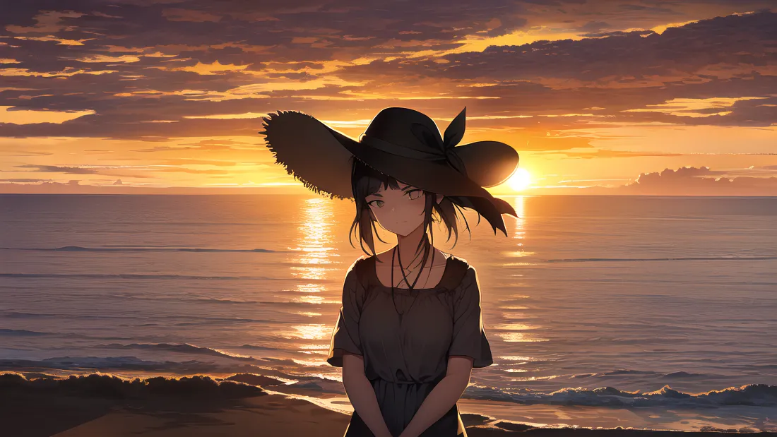 4k少女壁纸｜夕阳海景背景图片 - 暮色「哲风壁纸」
