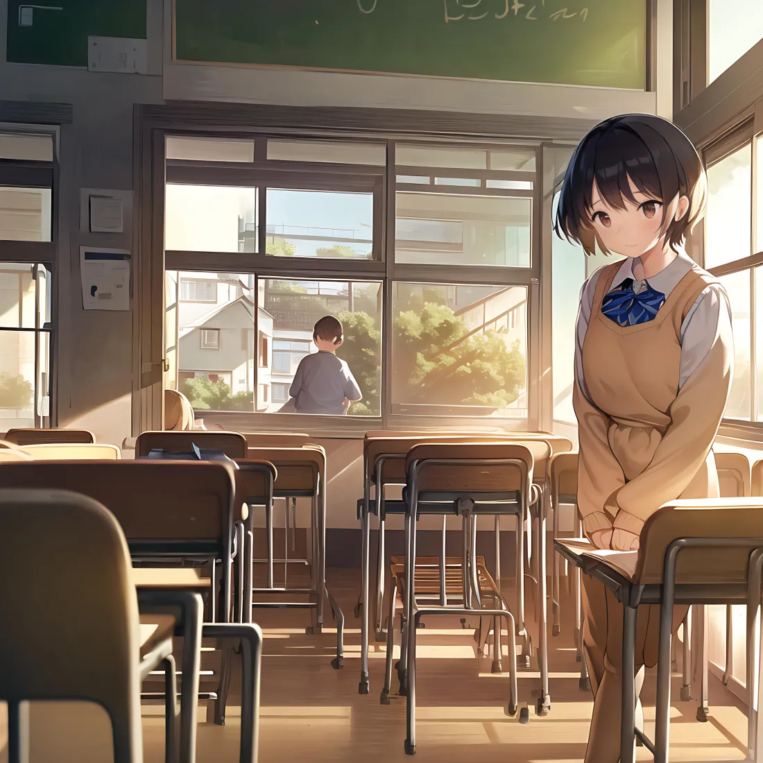 (日系教室手机壁纸｜安静校园背景图片 - 少女课间)「哲风壁纸」