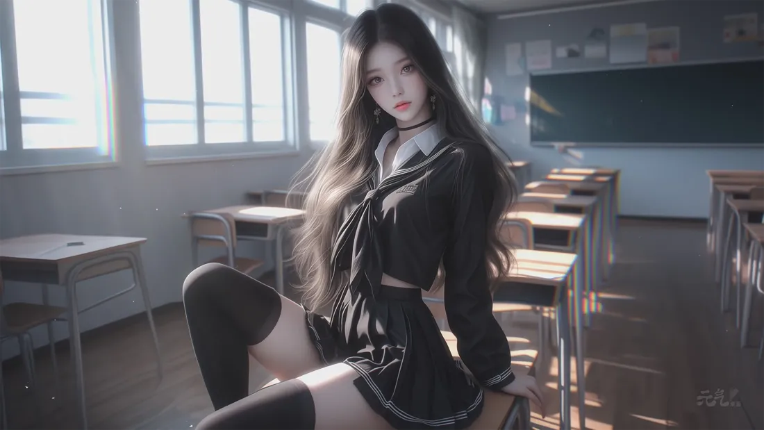 4k少女壁纸｜教室背景图片 - 纯欲风美腿「哲风壁纸」