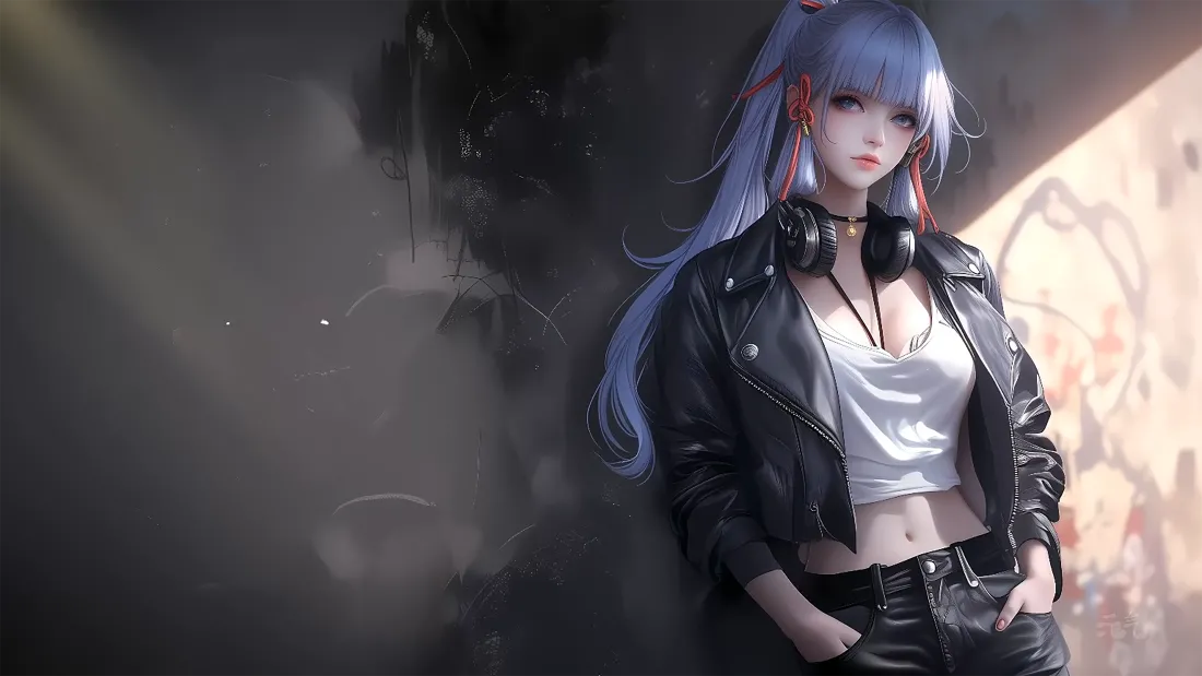 4k蓝发少女壁纸｜光影背景图片 - 酷炫「哲风壁纸」