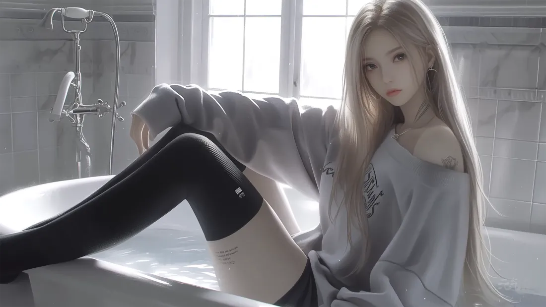 4k浴缸露肩纯欲背景图片 - 性感少女「哲风壁纸」