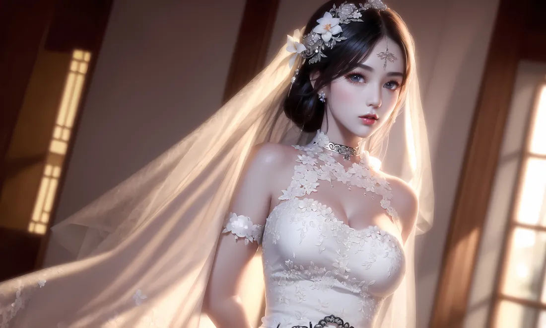 8k婚纱美女｜室内光影背景图片 - 动漫「哲风壁纸」