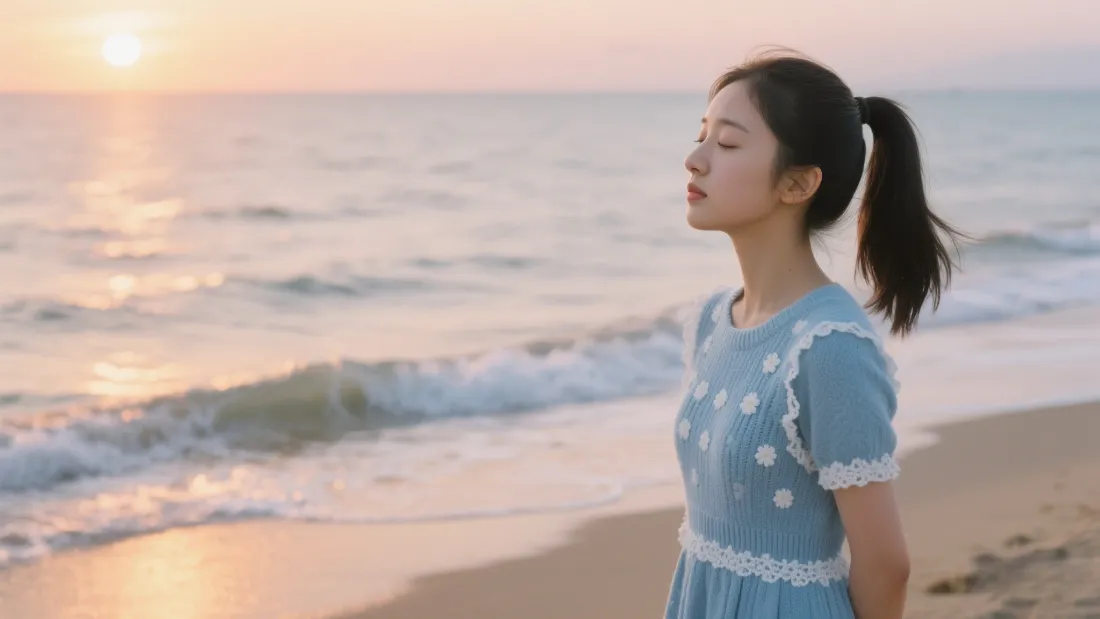 2k海边少女壁纸｜日落海景背景图片 - 清新治愈「哲风壁纸」