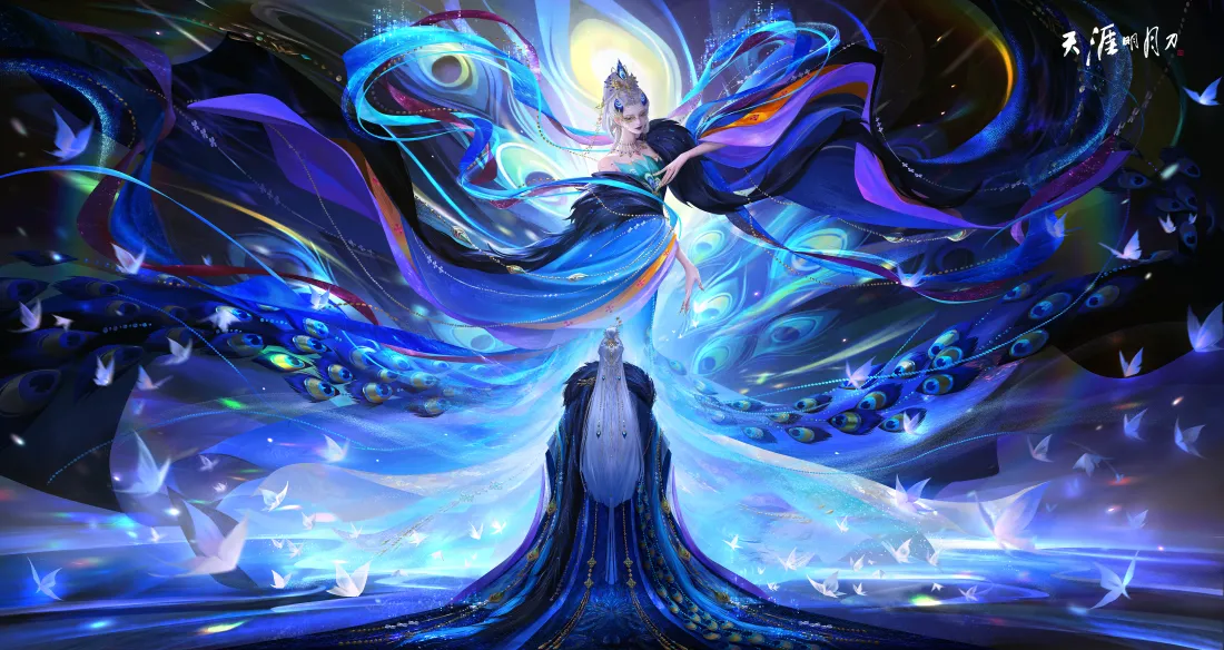6k孔雀凤凰壁纸｜蓝色游戏背景图片 - 奇幻场景「哲风壁纸」