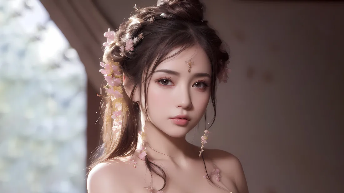 2k花季少女壁纸｜窗边柔光背景图片 - 花朵发饰「哲风壁纸」