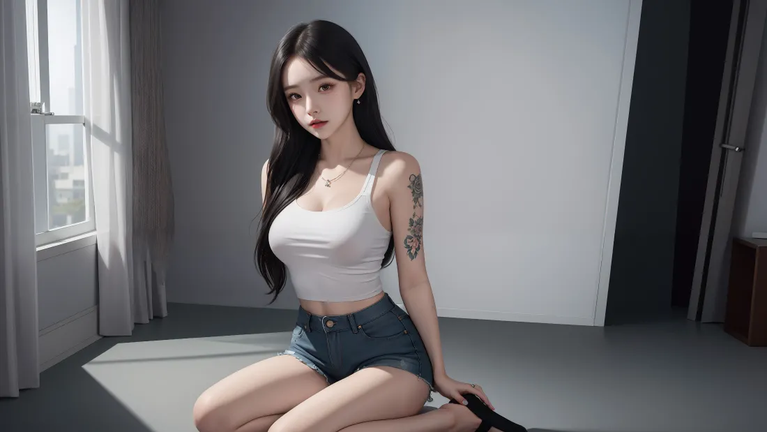 4k酷飒纹身少女壁纸｜个性室内背景图片 - 时尚「哲风壁纸」