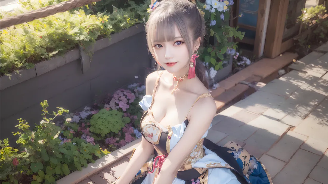 2kcos少女壁纸｜户外花园背景图片 - 清新写真「哲风壁纸」