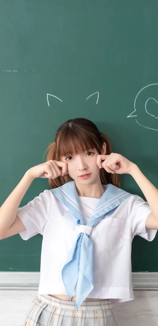 猫耳美少女手机壁纸｜JK制服背景图片 - 可爱「哲风壁纸」
