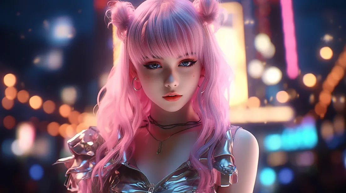 4k粉发猫耳壁纸｜赛博霓虹背景图片 - 妖艳少女「哲风壁纸」