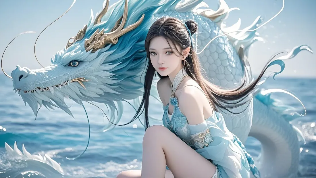 2k龙女壁纸｜碧海神龙背景图片 - 清纯「哲风壁纸」