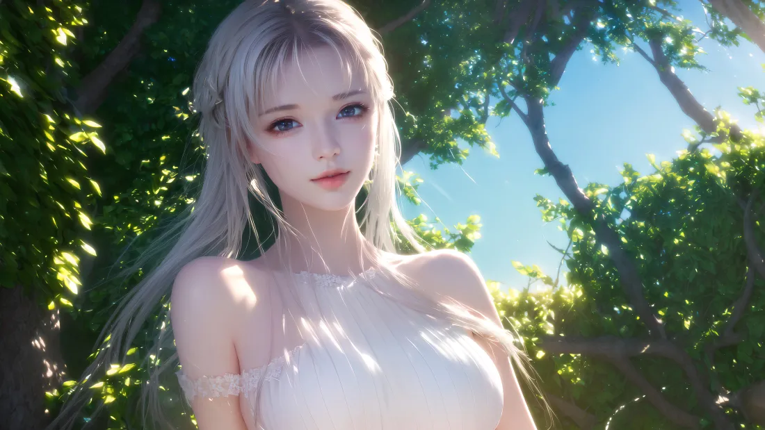 4k银发少女壁纸｜绿荫清新背景图片 - 自然风「哲风壁纸」