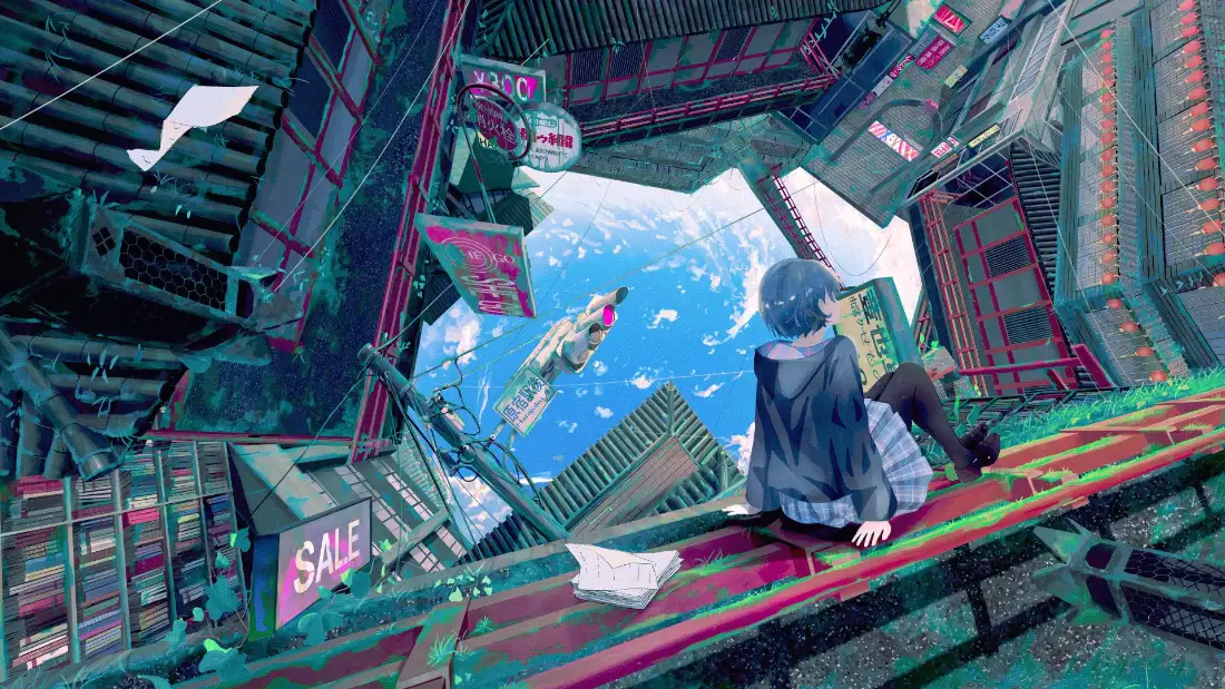 2k赛博少女壁纸｜破碎空间背景图片 - 二次元「哲风壁纸」