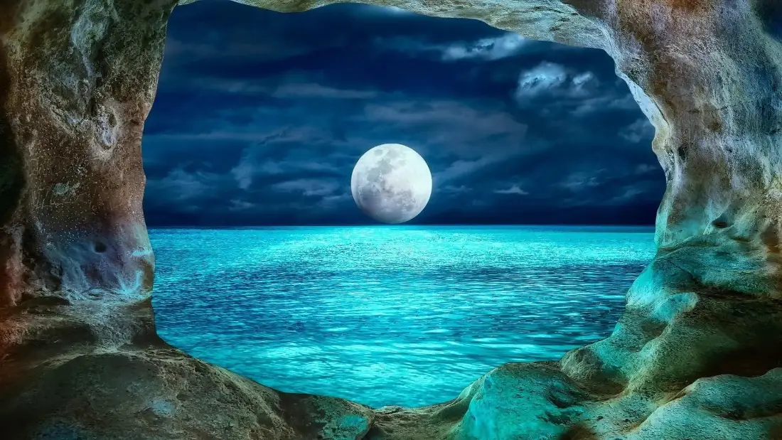 2k洞穴壁纸｜月夜海景背景图片 - 艺术「哲风壁纸」