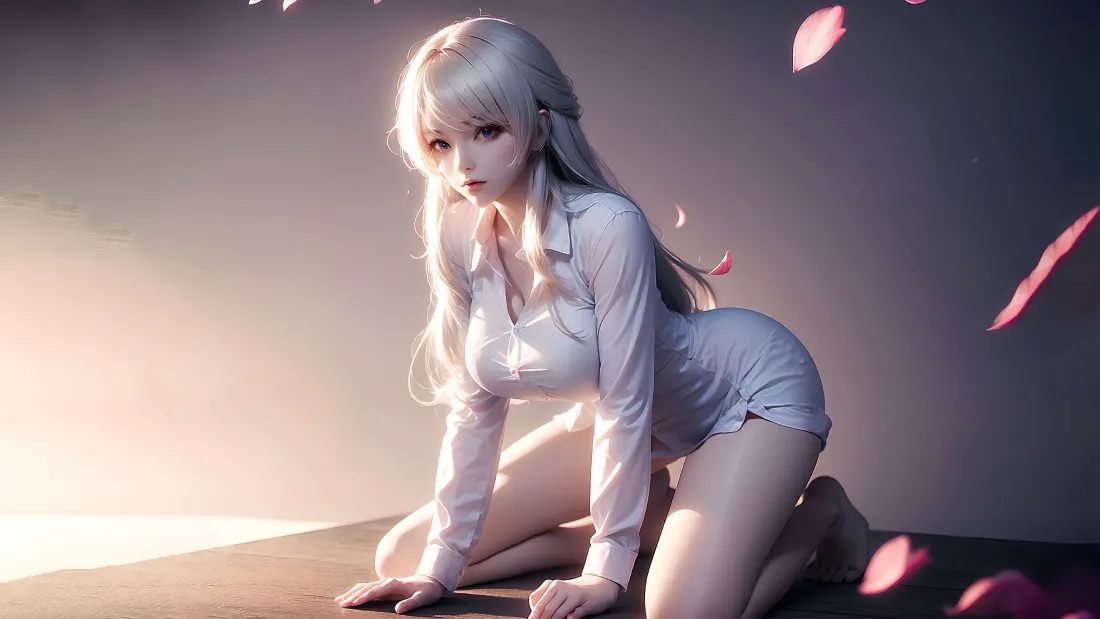 4k金发少女壁纸｜纯欲风背景图片 - 性感跪姿「哲风壁纸」
