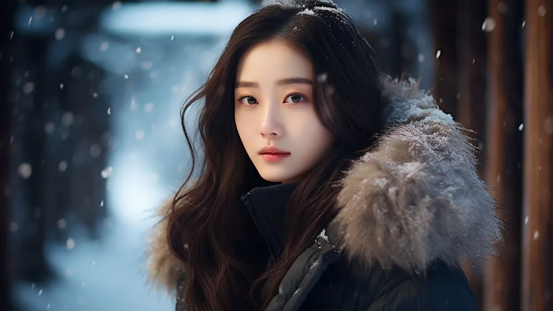 2k雪境美人壁纸｜冬日背景图片 - 美艳「哲风壁纸」