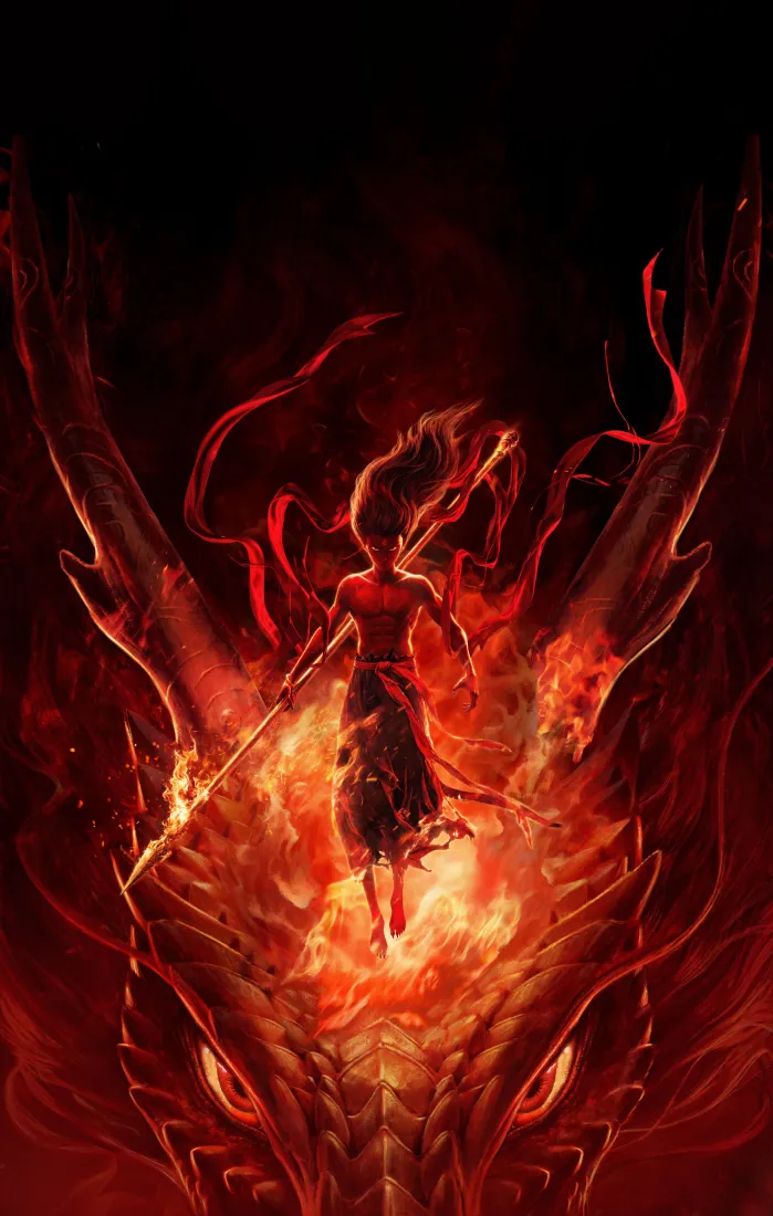 哪吒魔童手机壁纸｜降世背景图 - 火焰龙形「哲风壁纸」