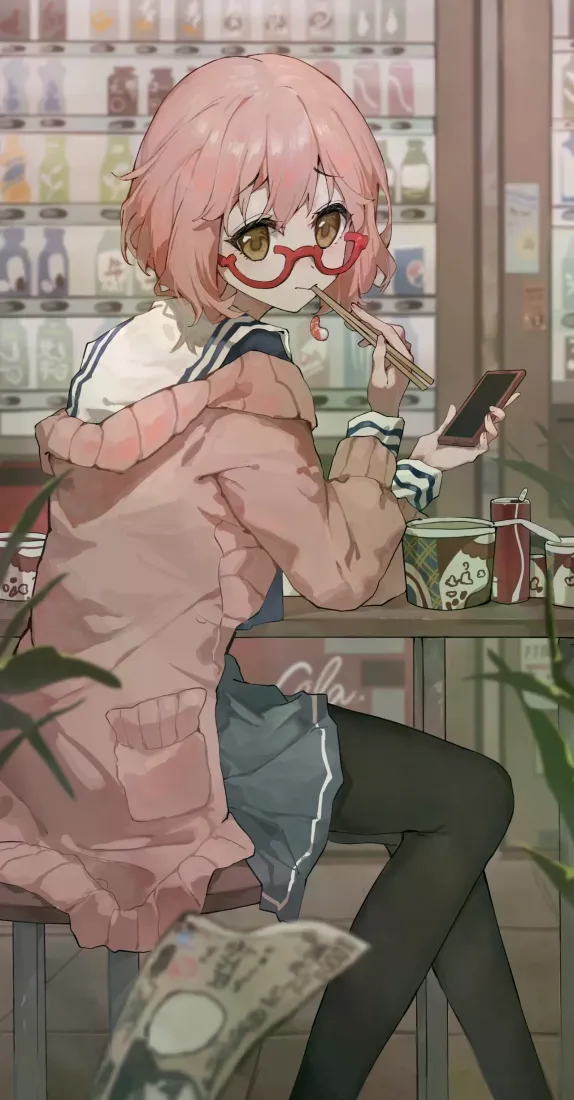 粉发少女手机壁纸｜黑丝美少女背景图片 - 动漫「哲风壁纸」
