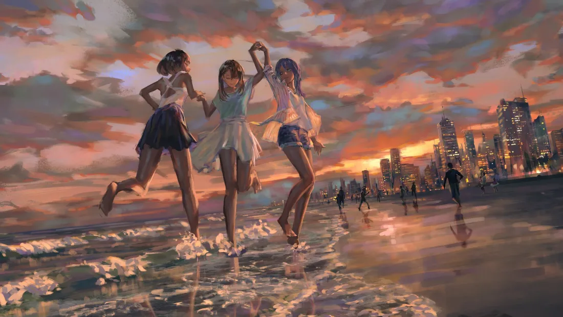 3k少女壁纸｜海边日落背景图片 - 二次元「哲风壁纸」