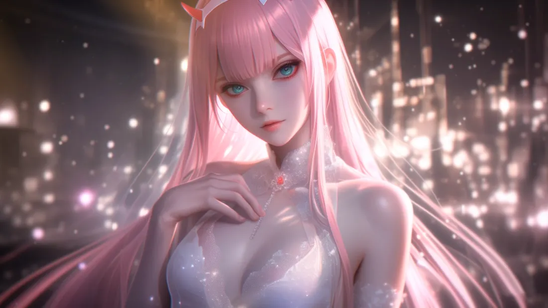 4k粉发少女｜梦幻光点背景图片 - 角色「哲风壁纸」