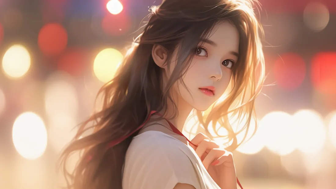 4k清纯少女壁纸｜夜景光斑背景图片 - 回眸「哲风壁纸」