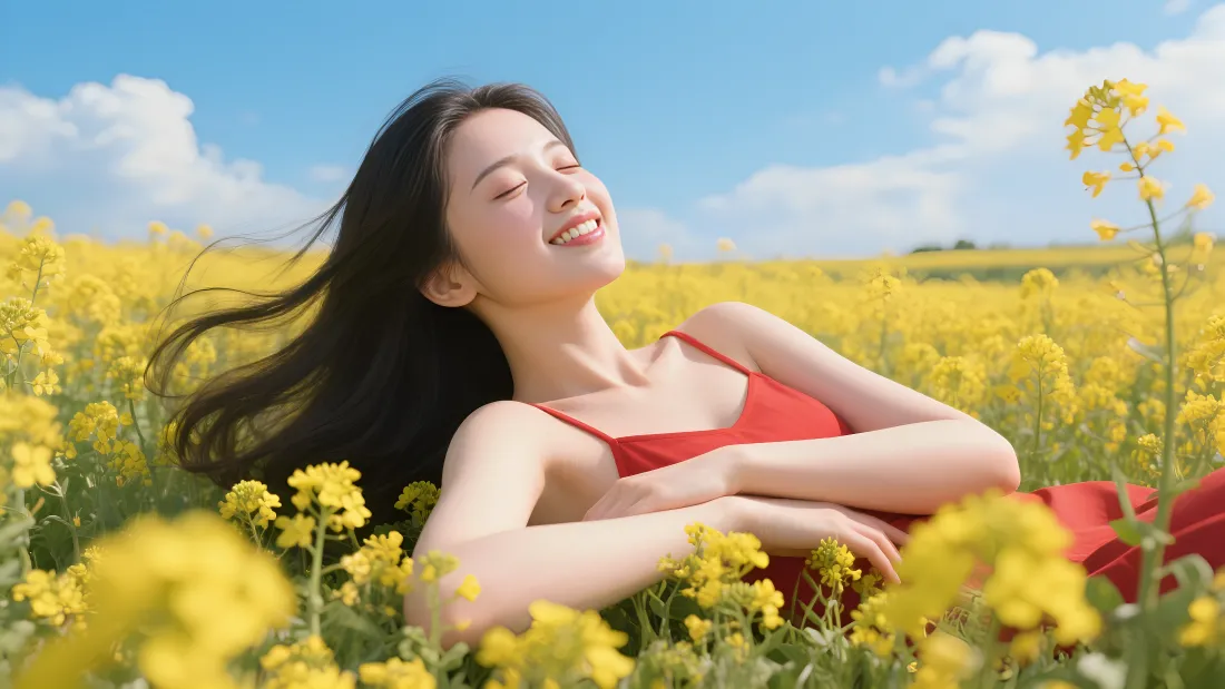 4k长发少女｜花海背景图片 - 清新吊带「哲风壁纸」