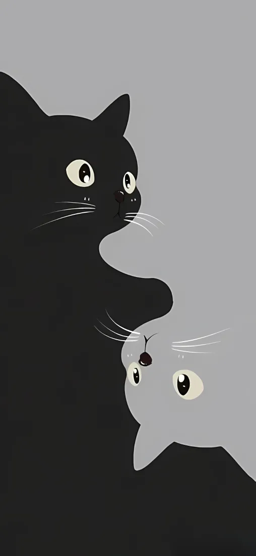 黑猫灰猫互动手机壁纸｜萌宠背景图片 - 可爱猫咪「哲风壁纸」