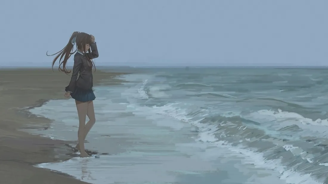 2k二次元少女壁纸｜海边沙滩背景图片 - 清新风「哲风壁纸」