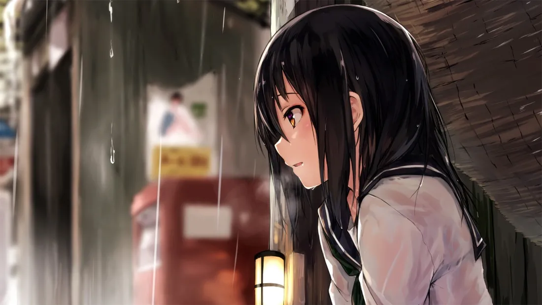 2k二次元女孩壁纸｜雨中街道背景图片 - 唯美「哲风壁纸」