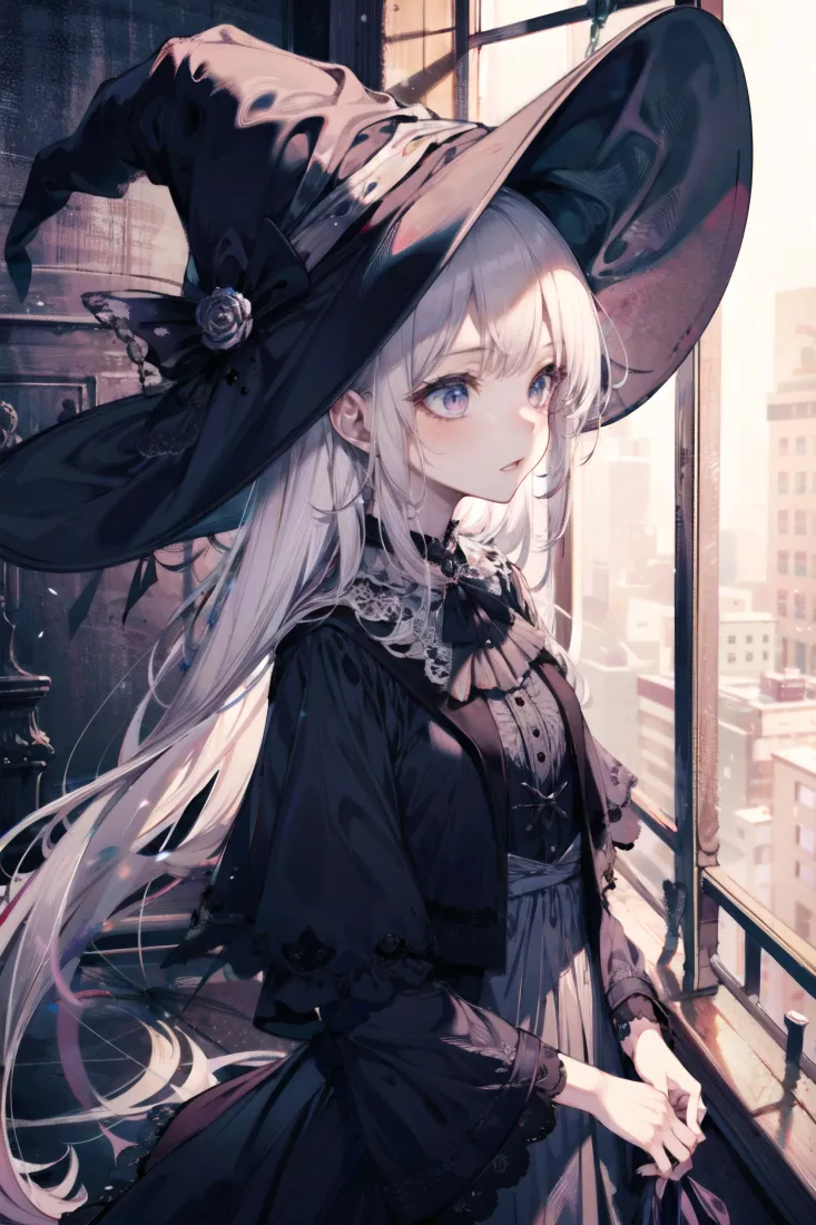 (巫师少女手机壁纸｜城市夜景背景图片 - 二次元)「哲风壁纸」
