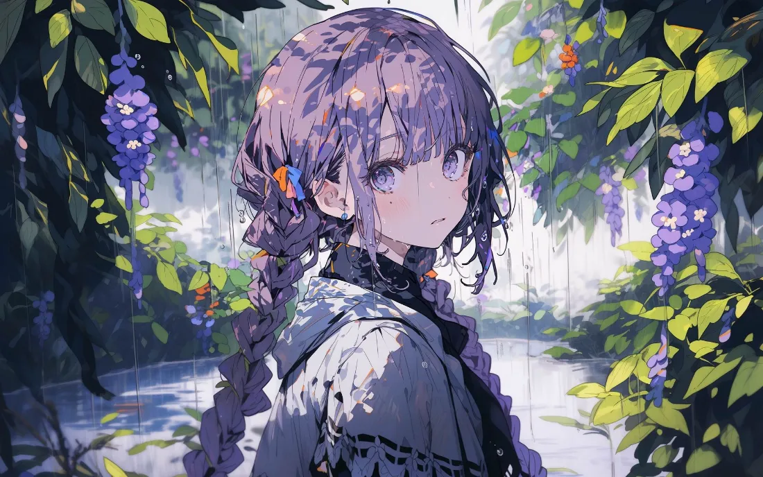 2k紫藤少女壁纸｜梦幻藤蔓背景图片 - 二次元「哲风壁纸」