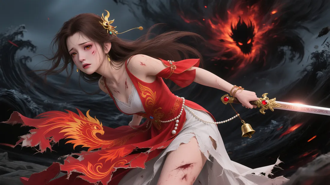 4k红衣剑姬火焰暗黑壁纸｜战斗背景图片 - 弑魔时刻「哲风壁纸」