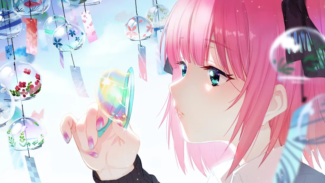 2k粉发少女壁纸｜风铃气泡背景图片 - 二次元「哲风壁纸」