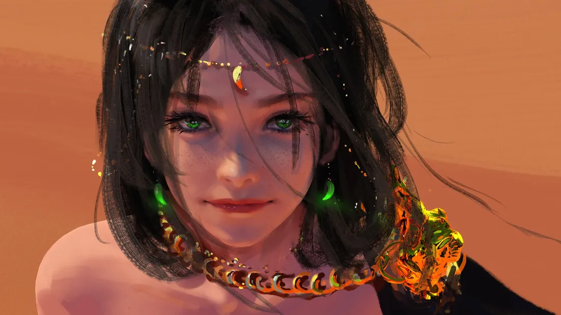 2k鬼刀壁纸｜沙漠少女背景图片 - 艺术插画「哲风壁纸」
