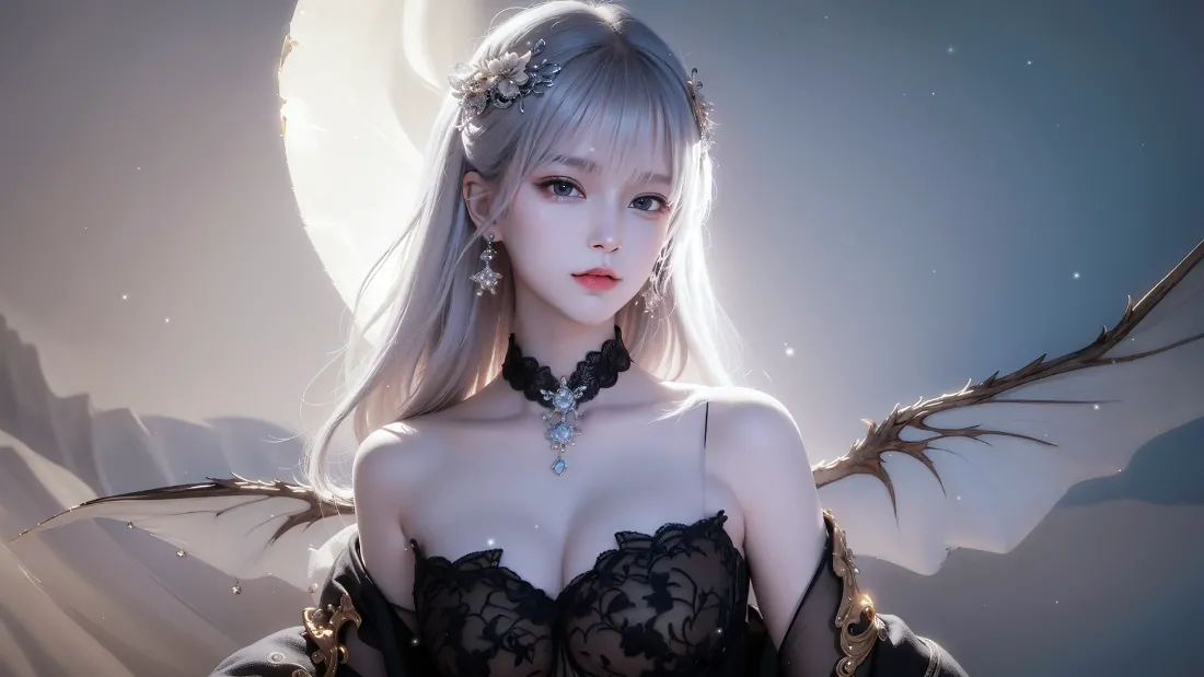 2k银发少女壁纸｜月夜暗黑背景图片 - 美丽幻想「哲风壁纸」