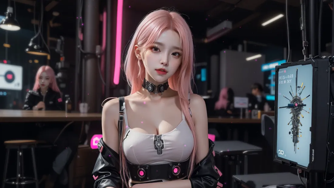 2k(赛博粉发少女酒吧背景图片 - 潮流壁纸)「哲风壁纸」