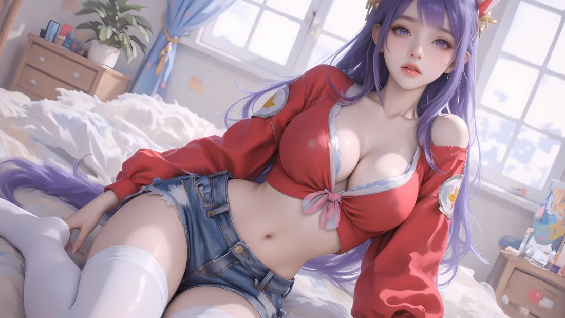 2k蓝发少女壁纸｜卧室背景图片 - 性感腰臀比「哲风壁纸」