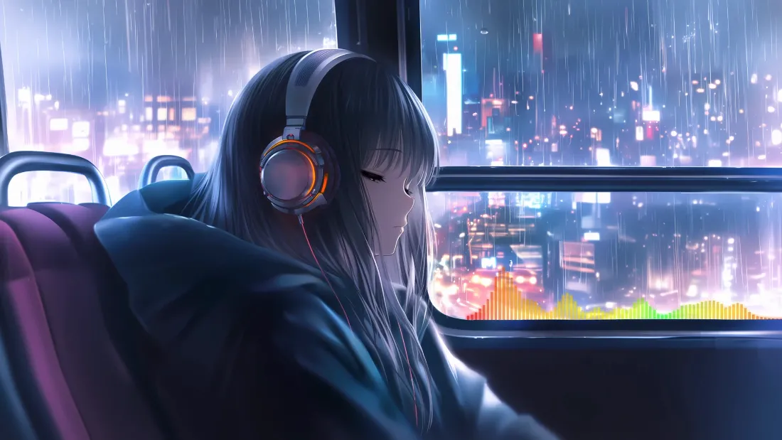 2k公车车窗壁纸｜雨夜城市背景图片 - 少女「哲风壁纸」
