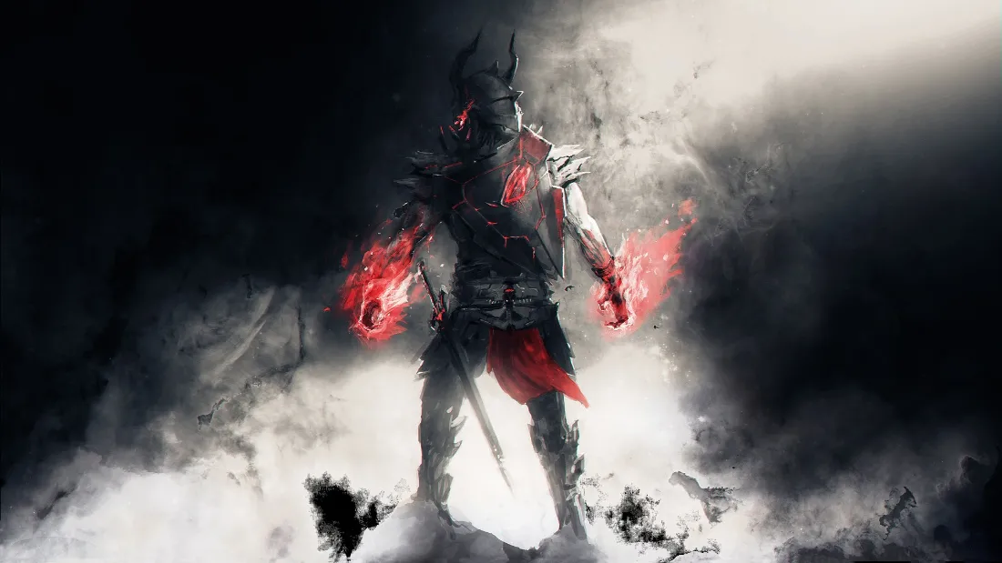 2k暗黑战士壁纸｜红光特效背景图片 - 科幻艺术「哲风壁纸」