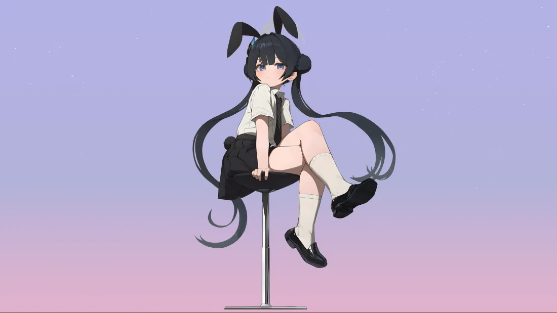 3k双马尾少女壁纸｜坐姿校服背景图片 - 动漫「哲风壁纸」