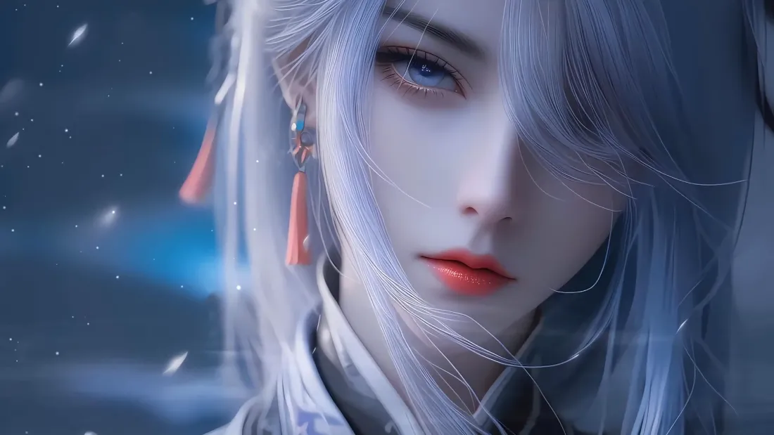 2kAI美女壁纸｜雪境背景图片 - 冷艳银发「哲风壁纸」